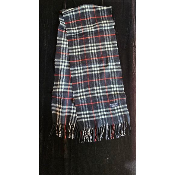 BURBERRYs of London 100% Lambswool Blue & Red Scarf Nova Check Vintage (2) - Picture 4 of 8